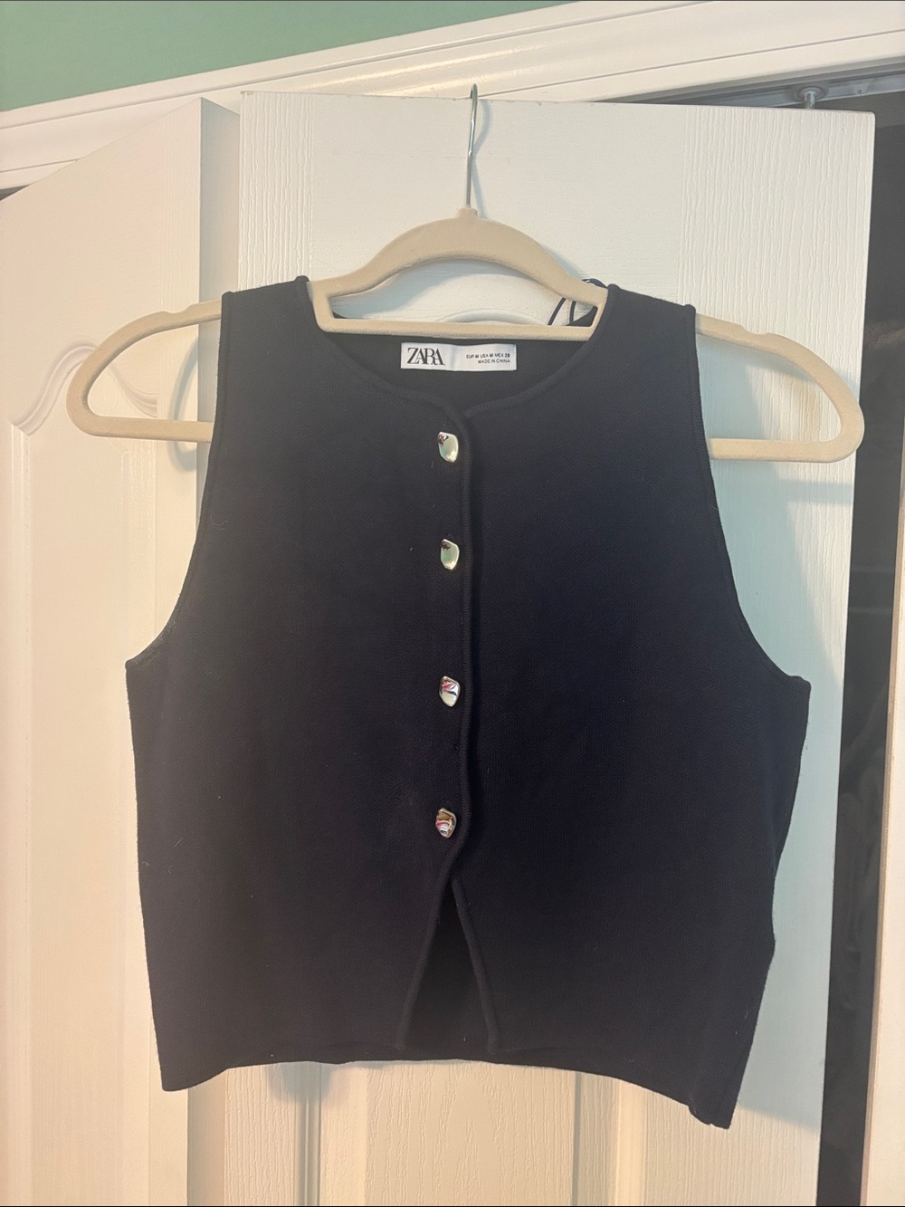 Zara dark blue Sleeveless Button-Front Knit Crop Top